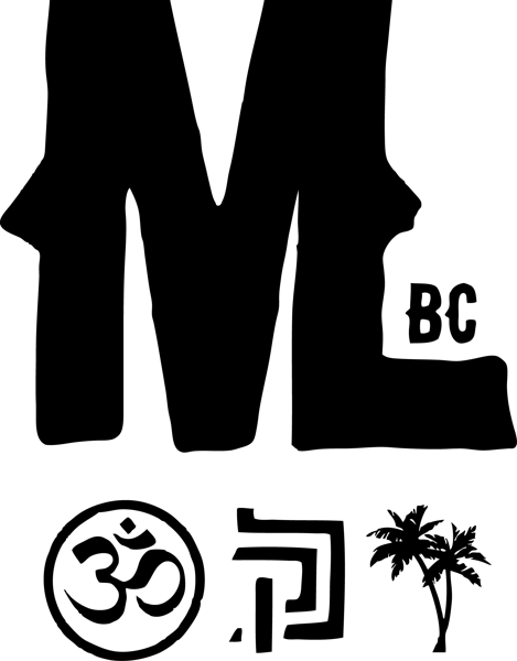 Mud and Lotus Baja California logo: ML BC with om, Krav Maga and palm symbols