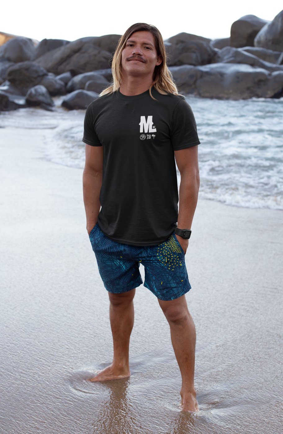 The Mud and Lotus shirt worn on the beach